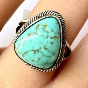 Navajo Turquoise Ring Sz‎ 7 Signed Skeets Sterling Native American Handmade